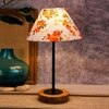 Lucas Multicolour Fabric Shade Table Lamp with Natural Wood & Iron Base