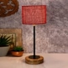 Jaxen Maroon Natural Fiber Shade Table Lamp with Natural Wood & Iron Base