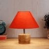 Arundhati Orange Fabric Shade Table Lamp with Natural Wooden Base