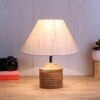 Iris Off White Fabric Shade Table Lamp with Natural Wooden Base