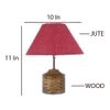 Joy Pink Natural Fiber Shade Table Lamp with Natural Wooden Base
