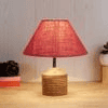 Joy Pink Natural Fiber Shade Table Lamp with Natural Wooden Base