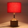 Dorothy Red Fabric Shade Table Lamp with Natural Wooden Base