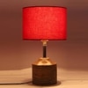 Dorothy Red Fabric Shade Table Lamp with Natural Wooden Base