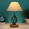 Nyla off-white cotton Table lamp with Wood & Iron Base