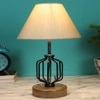 Samara off-white cotton Table lamp with Wood & Iron Base