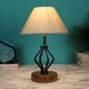 Kira off-white cotton Table lamp with Wood & Iron Base