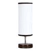 Sinclair white & black cotton table lamp with brown wood base