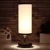 Sinclair white & black cotton table lamp with brown wood base