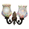 Inis Antique Metal Double Wall Mounted Lamp with Multicolor Mosaic Glass