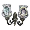 Inis Antique Metal Double Wall Mounted Lamp with Multicolor Mosaic Glass