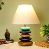 Cleveland Beige Cotton Shade Table Lamp with Solid Wood Base