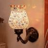 Barley Antique Metal Peacock Wall Lamp with Multicolor Mosaic Glass