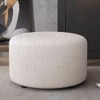 Wooden Twist Ruzrxy Modern Round Stool Bench Ottoman in Soft Fabric in White Colour
