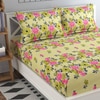 Carmen Green Floral 160 TC Cotton Double Size Bedsheet with 2 Pillow Covers