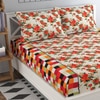 Carla Orange Floral 160 TC Cotton Double Size Bedsheet with 2 Pillow Covers