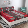 Adrian Red Geometric 160 TC Cotton Double Size Bedsheet with 2 Pillow Covers