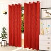 Genann Red Color Abstract Door Curtain - Set of 2