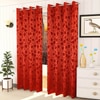 Ava Red Color Floral Window Curtain   Set of 2