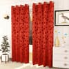 Ava Red Color Floral Door Curtain - Set of 2