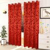 Ava Red Color Floral Long Door Curtain - Set of 2