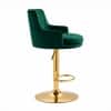 Doe Buck Oliver Adjustable Velvet Bar Stool in Green Colour with Gold Base