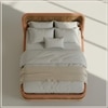 Heritage Cane Upholstered Queen Size Bed in Linen With Oak wood Frame