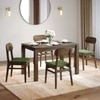 Atlas Solid Wood 4 Seater Dining Table With 4 Lunar Dining Chairs (Finish : Danish Walnut, Chair Colour : Moss Green)