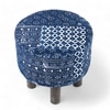 Morgan Solid Wood Pouf Stool in Indigo Patch Kantha Fabric