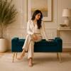 Doe Buck Upholstered Storage Bench in Teal Colour with Gold Legs