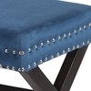 Rosslyn Solid Wood Pouf Stool in Navy Blue Velvet