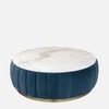 Brit Round Upholstered Coffee Table With Ms Base In Gold Colour & White Stone Top