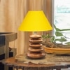 Devansh Yellow Cotton Table Lamp With Wood  Pebble Lamp  (10X10X15) Inches