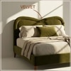 Elaris Curve Comfort Queen Size Bed in velvet With Engineer Wood Frame & Hydraulic Storage