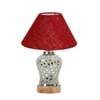 Devansh Conical Maroon Jute Shade Lamp With Wood & Mosaic Glass Base For Decoration/Office/Home/Gifting/Study For Decoration/Office/Home/Gifting/Study -(10X10X14.5) Inches -A