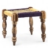 Riaza Solid Wood Maachi Stool in Purple & Yellow Canning