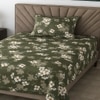 Willow Dark Green Floral 290 TC Cotton Flat Single Size Bedsheet with 1 Pillow Cover – Threads