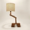 Flex Brown Wooden Table Lamp with Yellow Printed Fabric Lampshade