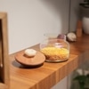 Ireka Homes Halo Glass Canister with Airtight Wooden Lid – Food Storage (5.5 x 5 in)