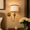 Devansh Metal Electric Wall Light in Antique Gold Colour with Beige Shade Count of 2 Lights
