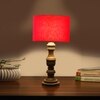 Devansh Red Cotton Table Lamp With  Wood Natural Base (7X17.5 Inches)-4