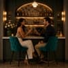 Doe Buck Upholstered Counter Height Bar Stool in Teal Colour with Gold Accents