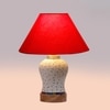 Devansh Conical Red Cotton Shade Lamp With Wood & Mosaic Glass Base For Decoration/Office/Home/Gifting/Study For Decoration/Office/Home/Gifting/Study -(10X10X14.5) Inches -A