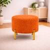 Doe Buck Premium Boucle Round Ottoman in Matte Orange Colour with Polished Gold Legs