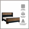 Heritage Cane Upholstered Queen Size Bed in Linen With Oak wood Frame