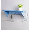 Wooden Wall Shelf with 3 Key Hooks in Blue Colour