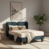 Nobella Opal King Size Bed in Grey Blue Velvet with Spherical Legs, Oak Wood Frame & Hydraulic Storage