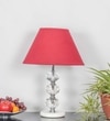 Aspley Chrome Finish Metal Clear Crystal Glass  And White Marble Table Lamp With Maroon Cotton Shade