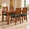 Globally Indian Ratna Solid Sheesham Wood 4 Seater Dining Table Set 4 Chairs Teal Green