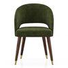 Atlas Solid Wood 6 Seater Compact Dining Table In Danish Walnut Finish with 6 Celia Dining Chair in Deep Olive Velvet Fabric